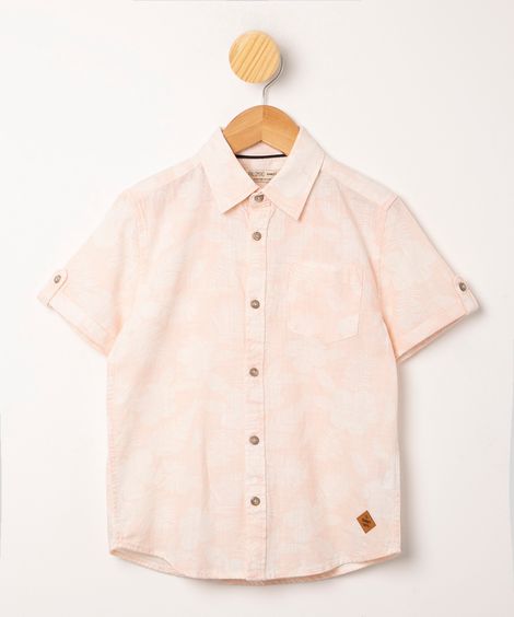 camisa infantil de algodão manga curta estampa floral tropical rosa claro