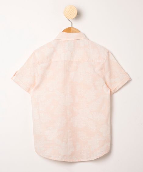 camisa infantil de algodão manga curta estampa floral tropical rosa claro