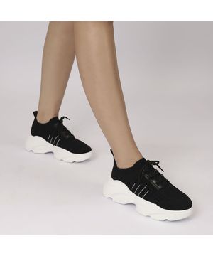 Tenis Feminino Sneaker Meia com  Cadarço Preto Vertice
