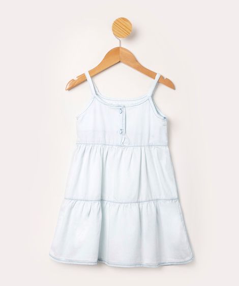 vestido infantil jeans com recortes alça fina azul claro