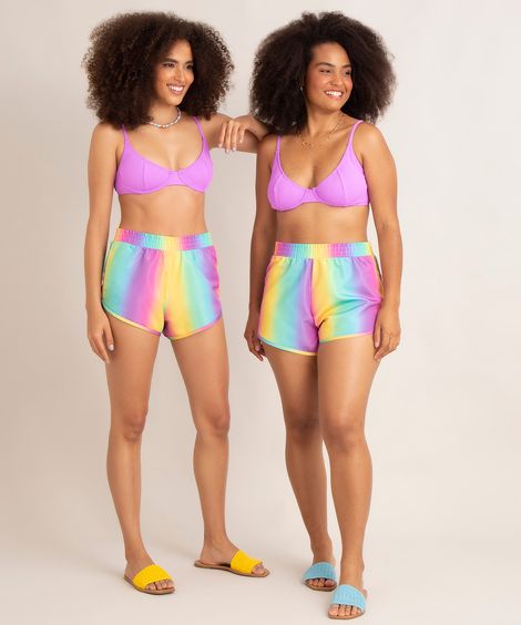 short running estampado degradê cintura média multicor