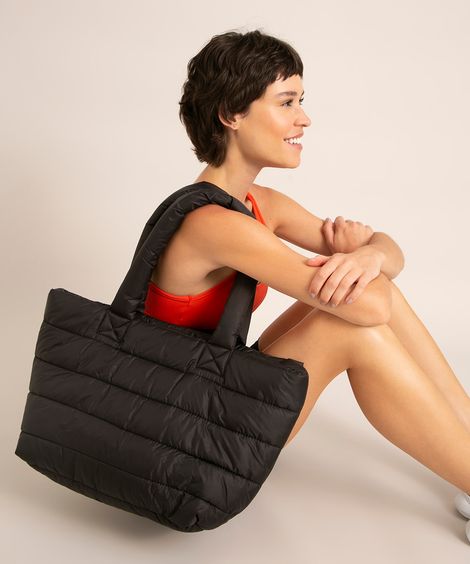 bolsa shopper de nylon puffer preta