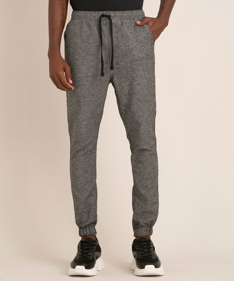 calça jogger com bolsos e cordão cinza  mescla