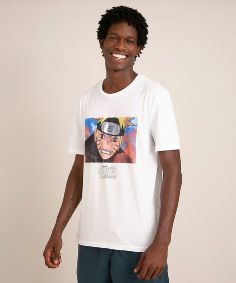 camiseta de algodão naruto manga curta gola careca branco