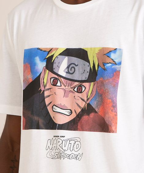 camiseta de algodão naruto manga curta gola careca branco