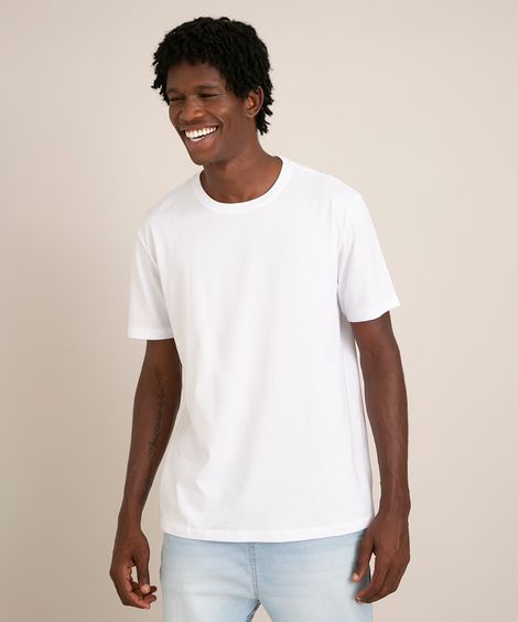 Camiseta Masculina Manga Curta Básica Gola Careca Branca