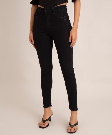 calça jeans cigarrete super lipo cintura alta sawary preta