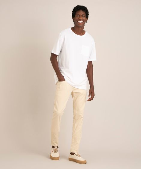 calça de sarja skinny stretch kaki