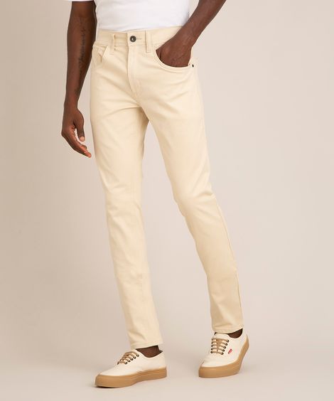calça de sarja skinny stretch kaki