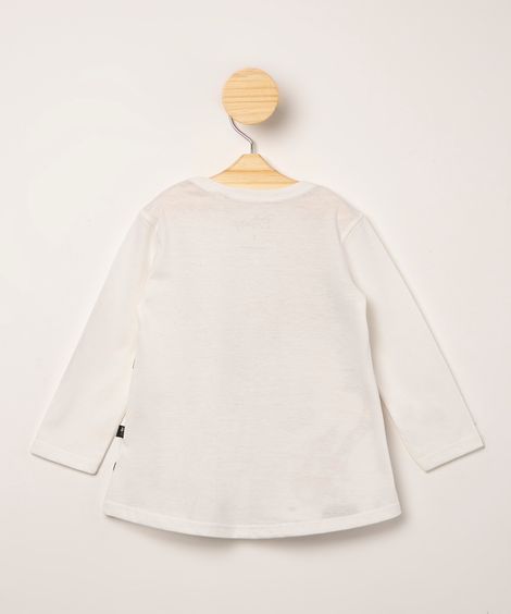 blusa infantil de algodão manga longa estampada minnie off white