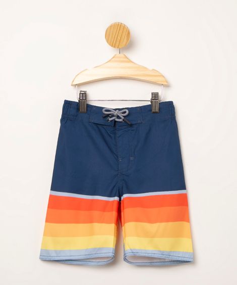 Bermuda Surf Infantil Estampada Listrado Azul Marinho