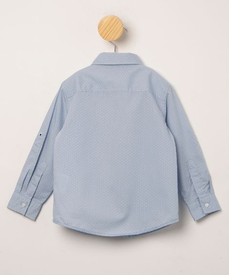 Camisa Infantil Estampada de Poá Manga Longa com Bolso azul claro