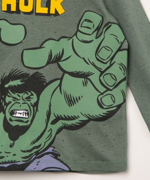 camiseta infantil de botonê manga longa estampada hulk verde militar