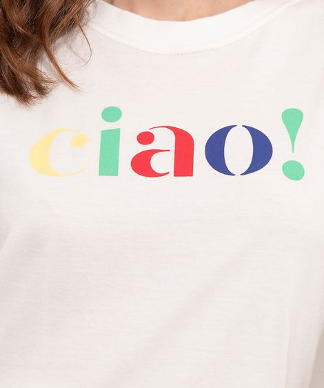 camiseta de algodão "ciao!" manga curta decote redondo mindset off white
