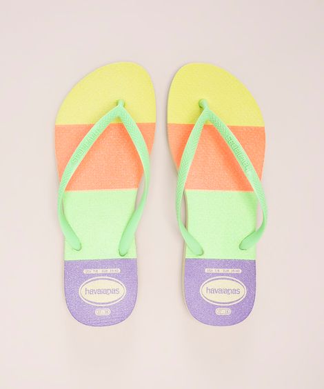 chinelo havaianas slim neon glow com glitter verde