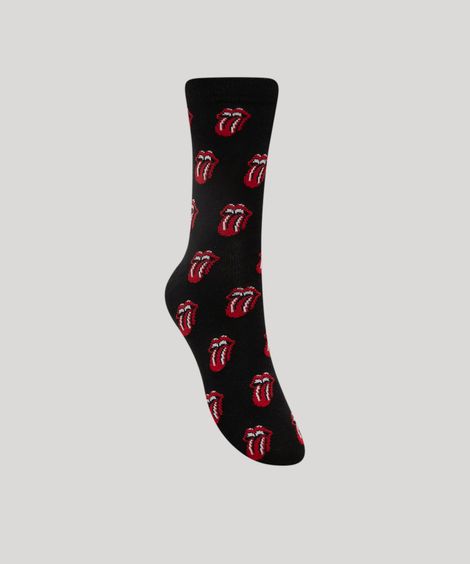 meia cano alto divertida estampada the rolling stones preta