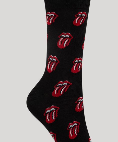 meia cano alto divertida estampada the rolling stones preta