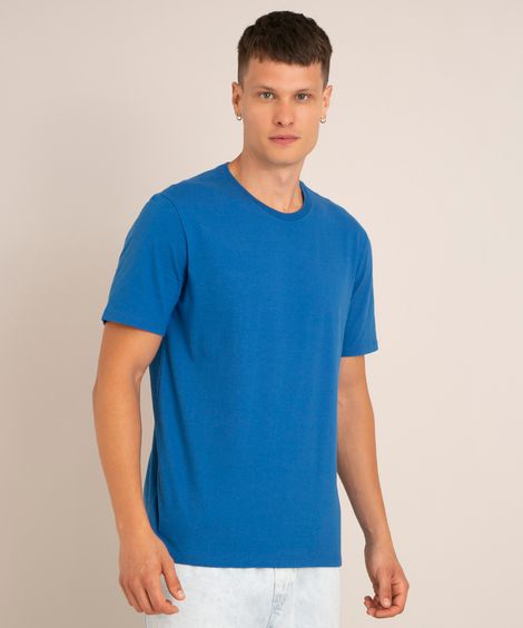camiseta básica de algodão manga curta azul