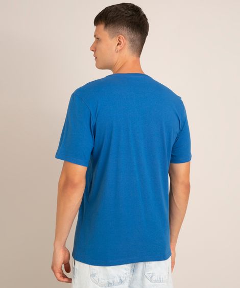 camiseta básica de algodão manga curta azul