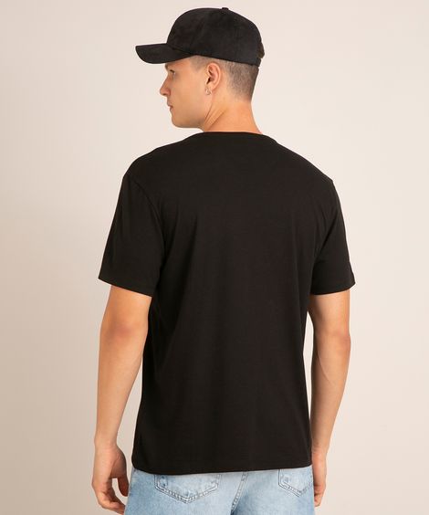 Camiseta Masculina Básica Manga Curta Gola V Preta