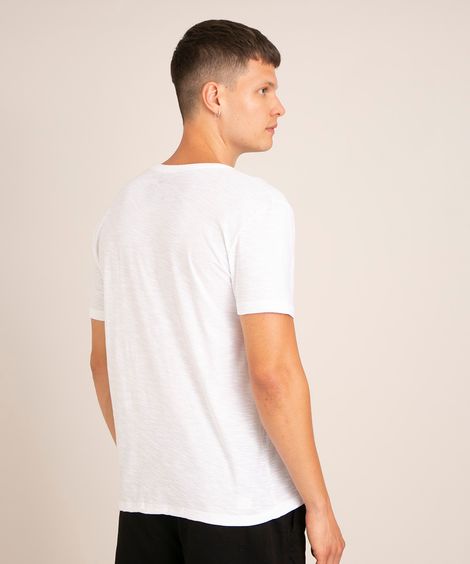 Camiseta Masculina Básica Flamê Manga Curta Gola V Branca