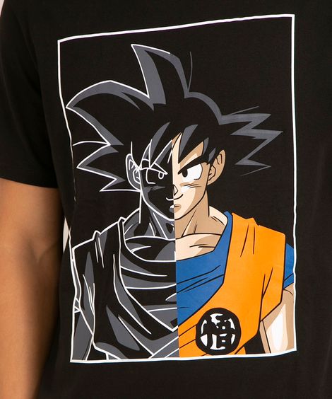 camiseta de algodão goku manga curta gola careca preto