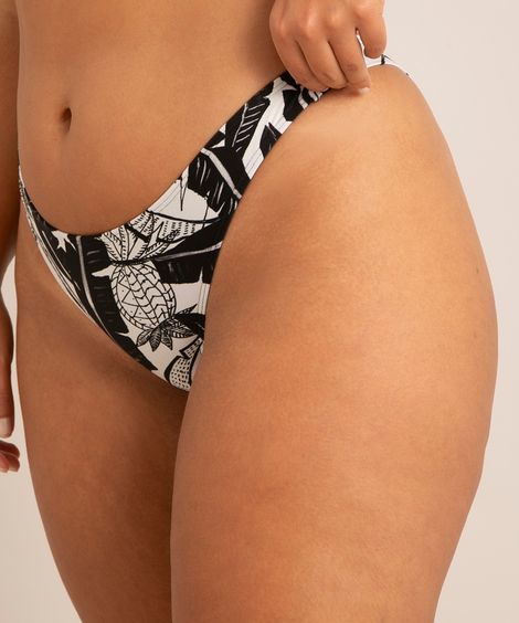 biquíni calcinha fio dental duplo estampado folhagem com proteção uv50+ branca