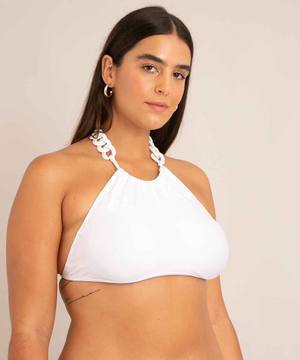 Top halter branco com corrente, da C&A
