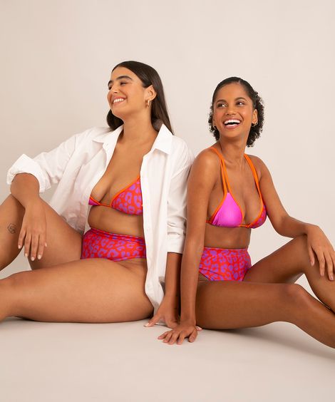 biquíni calcinha tanga hot pant estampado animal print de onça com proteção uv50+ rosa