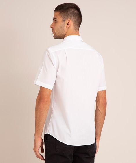 camisa de tricoline manga curta com bolso branco