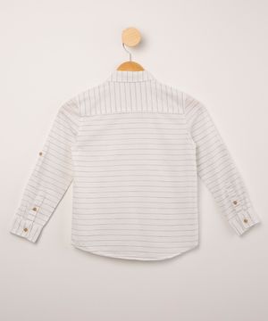 camisa de algodão listrada com bolso manga longa off white