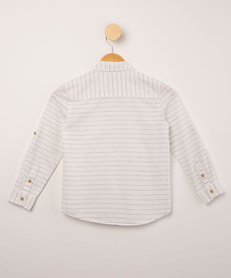 camisa de algodão listrada com bolso manga longa off white