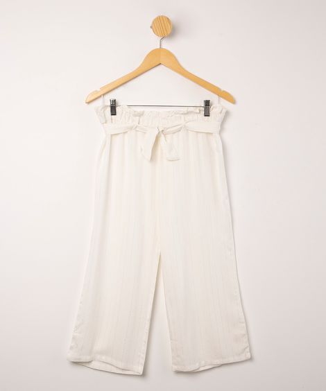 calça infantil pantacourt listrada com lurex branca