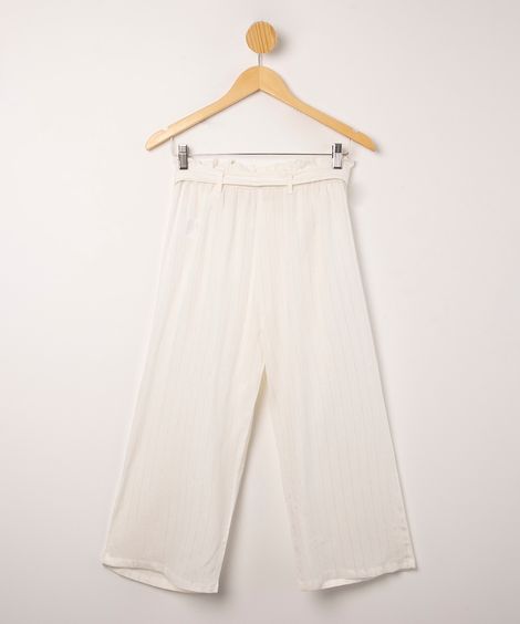 calça infantil pantacourt listrada com lurex branca