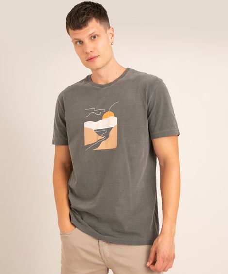 camiseta de algodão estonada minimalista manga curta gola careca preta
