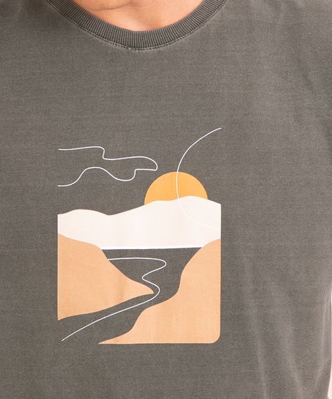 camiseta de algodão estonada minimalista manga curta gola careca preta