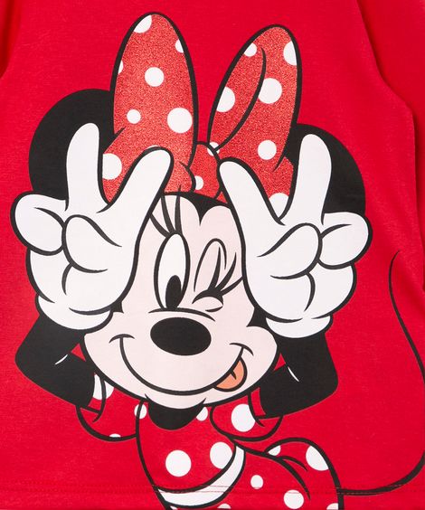 blusa infantil de algodão minnie com glitter manga longa vermelha