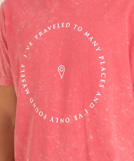 camiseta de algodão marmorizada com estampa circular manga curta gola careca rosa