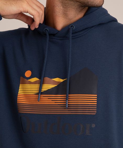 blusão de moletom com capuz "outdoor" azul marinho