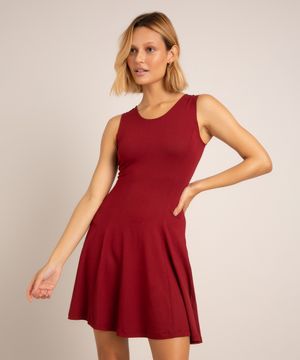 Vestido Moda Vício Regata Godê Com Recortes Feminino Vinho