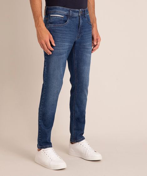 calça jeans slim azul escuro