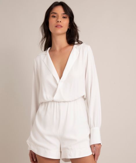 macaquinho de viscose decote v manga longa off white