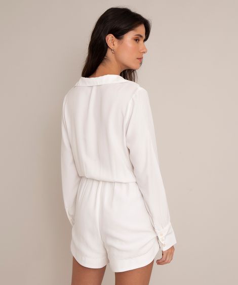 macaquinho de viscose decote v manga longa off white