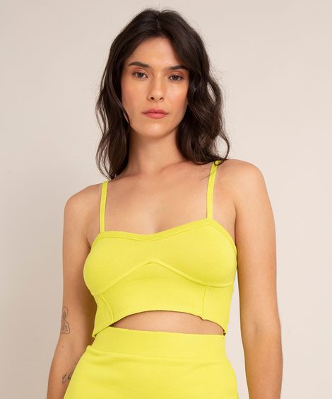 regata cropped corset de tricô alça fina decote reto verde