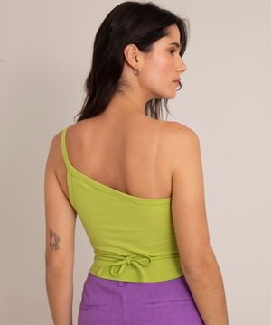 blusa cropped um ombro só com amarração verde