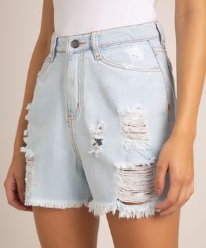 Short Moda Vício Jeans Mom Delavê Com Rasgados Feminino