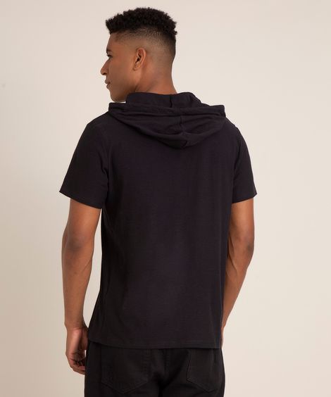 camiseta de algodão manga curta com capuz preta