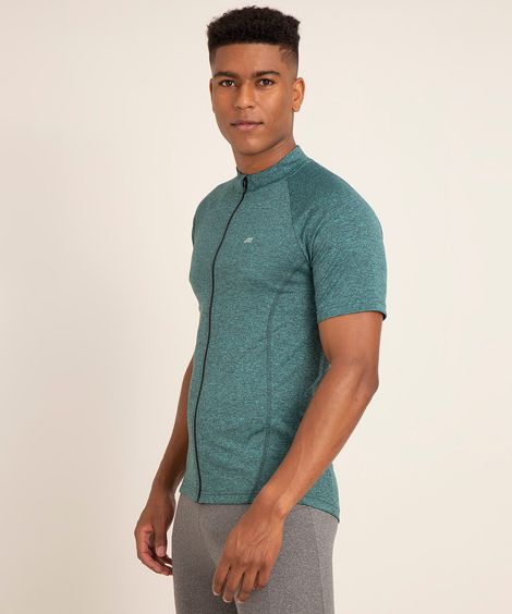 camiseta gola redonda manga curta com zíper bike esportiva verde