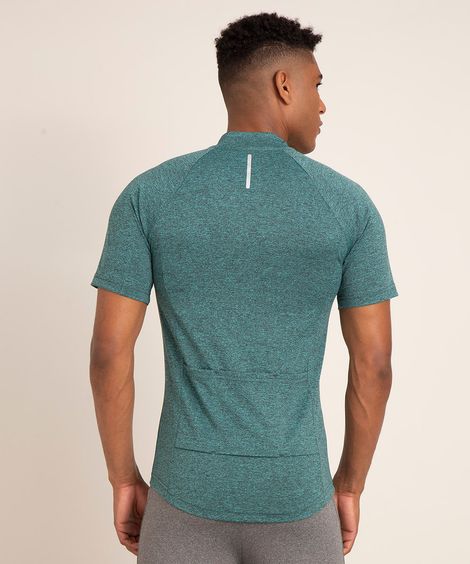 camiseta gola redonda manga curta com zíper bike esportiva verde