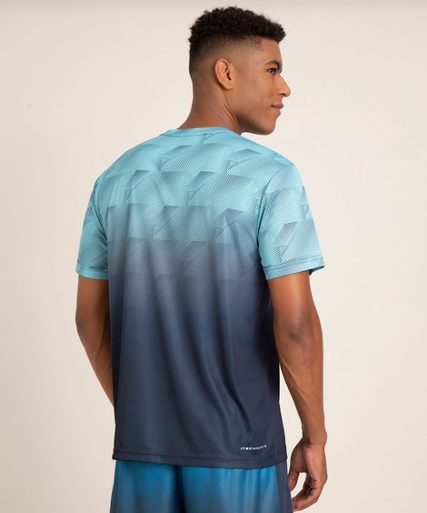 camiseta gola careca manga curta geométrica degradê esportivo azul
